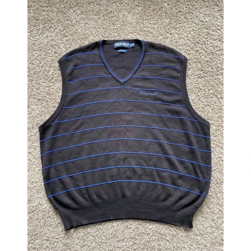 Vintage Ralph Lauren Polo‎ Golf Sweater Vest Black Royal Blue Men's Size 2XL